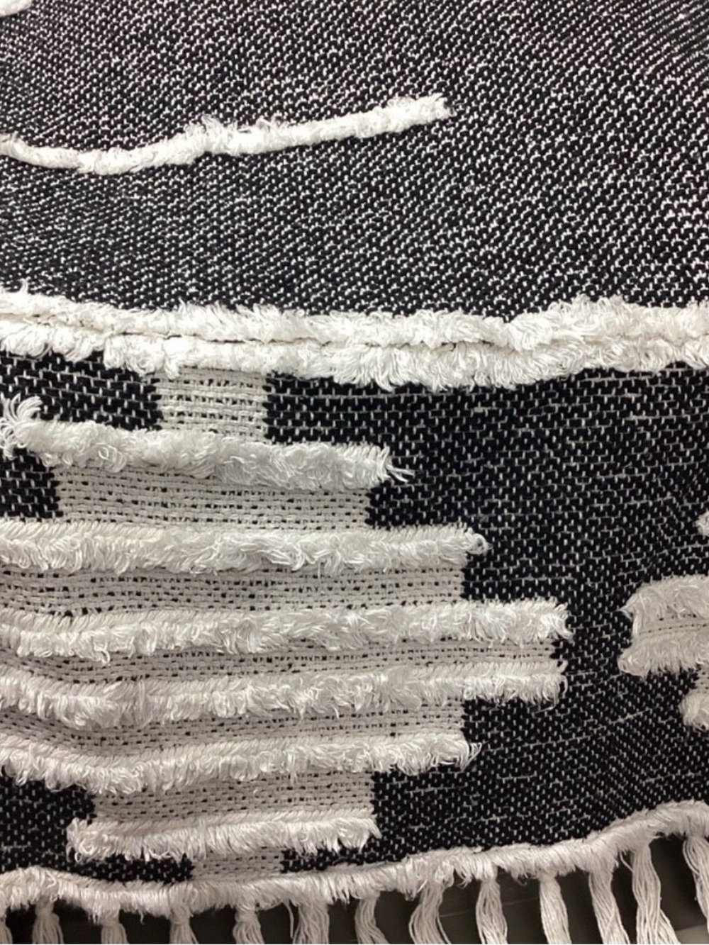 Fringed Black and White Decorative Throw Blanket 100% Cotton
